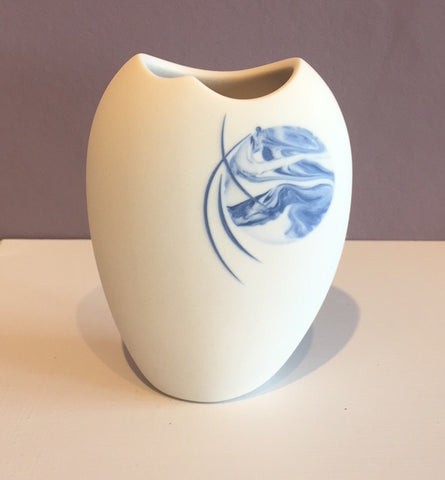 Small White Vase with Blue Moon & Birds 5