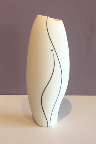 White Vase with Black Inlay Medium 2