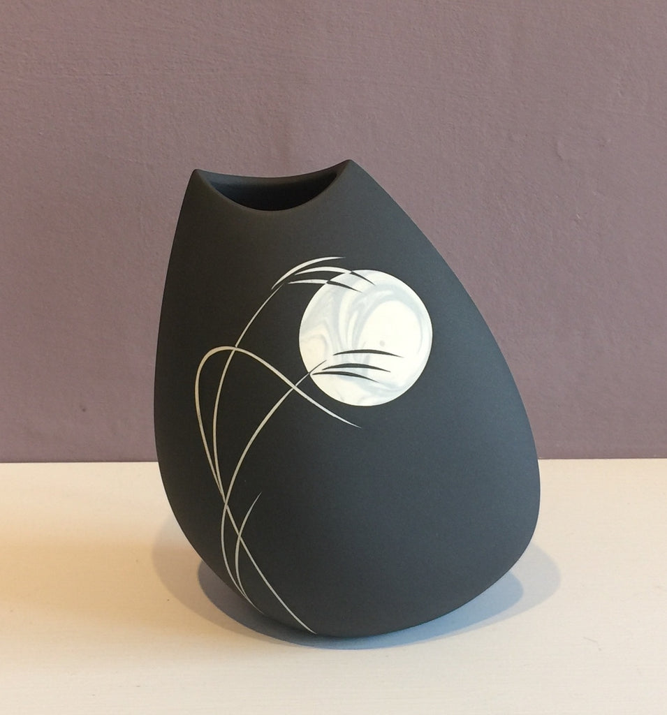 Medium Black Vase with Grey Moon 1