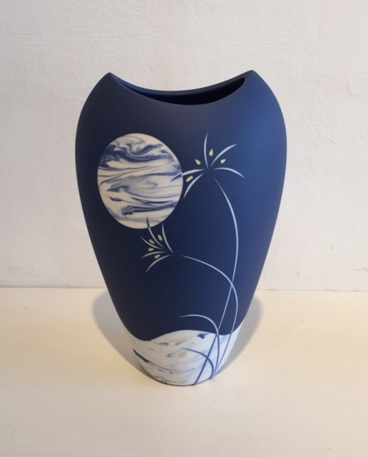 Medium Blue Vase with Moon and Grasses 1