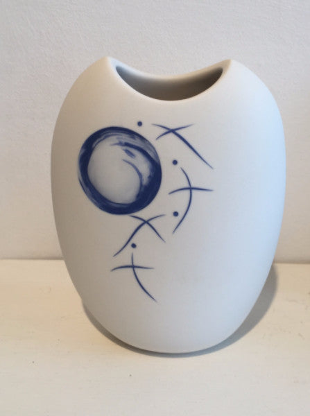 Small White Vase with Blue Moon & Birds 1