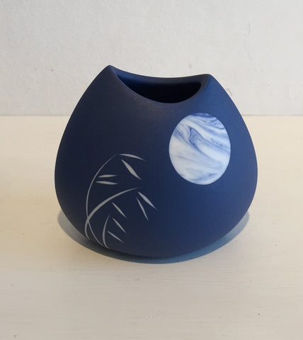 Small Blue Vase with Moon and Grasses 1