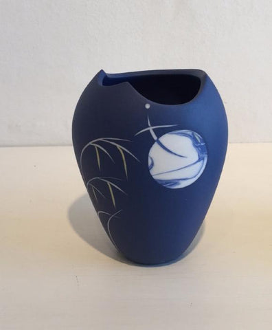 Small Blue Vase with Moon & Grasses 2