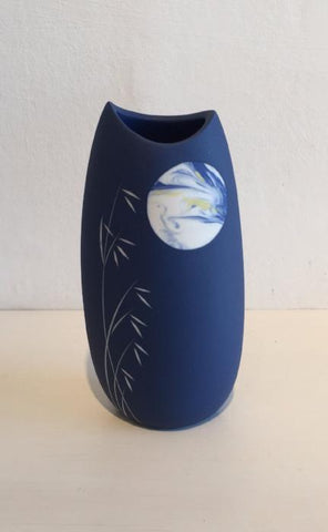 Medium Blue Vase with Moon and Grasses 2
