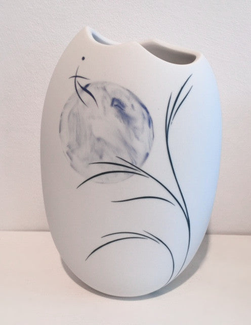 Medium White Vase with Moon & Grasses 1