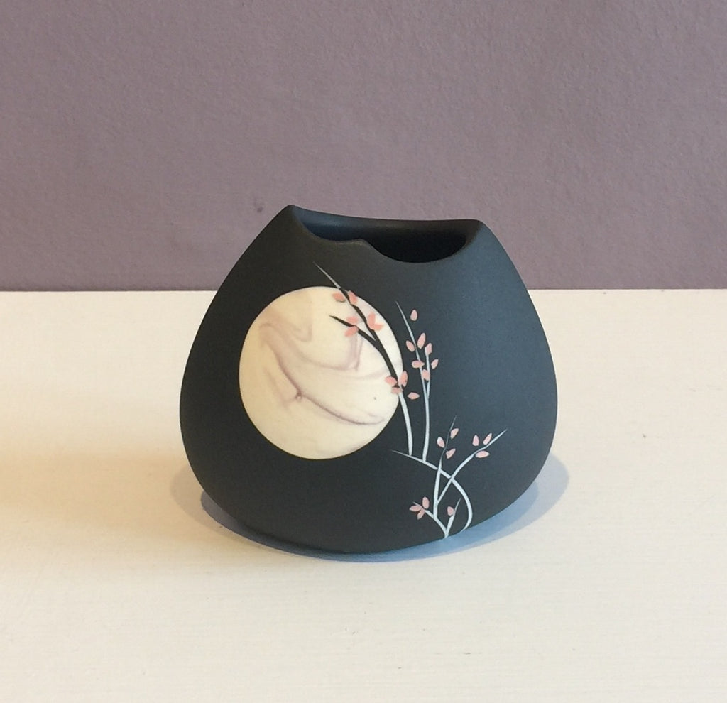 Small Black Vase with Pink Moon