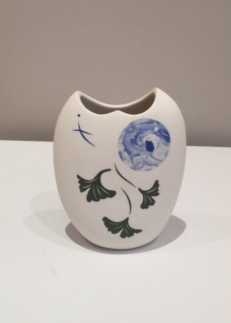 Medium White Vase with Moon & Ginko Tree