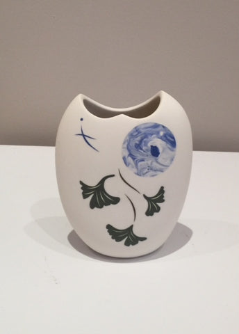 Medium White Vase with Moon & Ginko Tree