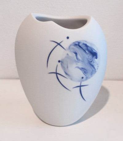 Small White Vase with Blue Moon & Birds 2