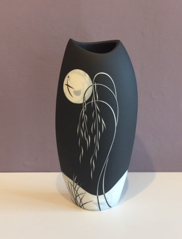 Tall Black Vase with Grey Moon 2