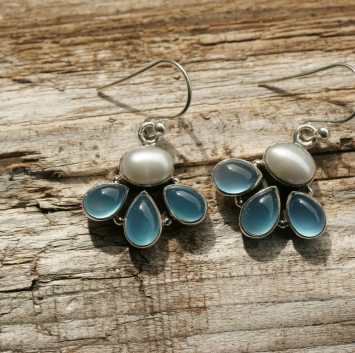 Pearl and Chalcedony Earrings