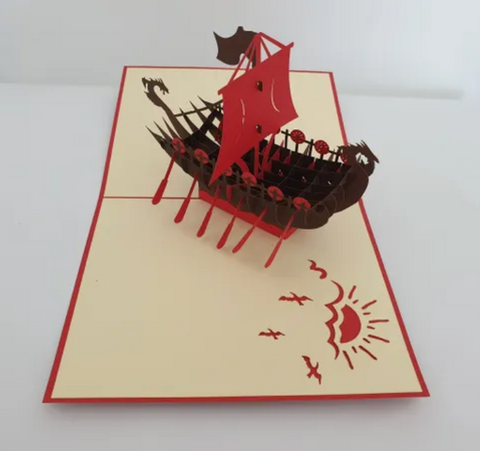 Red Viking Boat Greeting Card