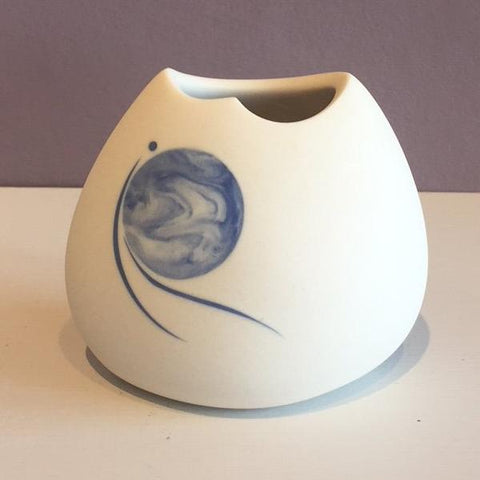 Small White Vase with Blue Moon & Birds 3