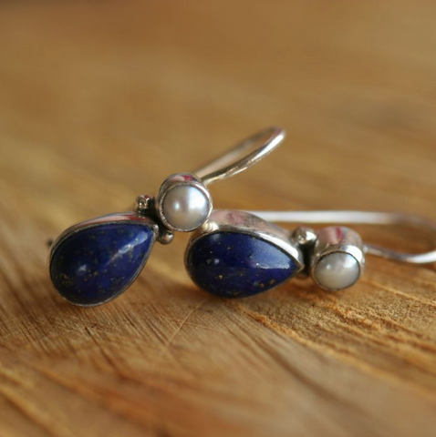 Lapis & Pearl Hook Earrings