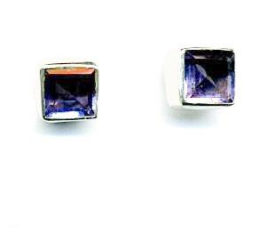 Amethyst & Silver Stud Earrings (Square)