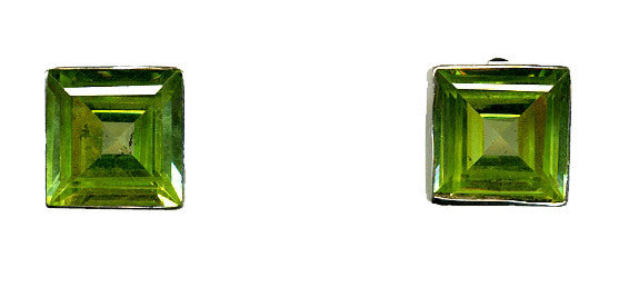 Green Topaz & Silver Stud Earrings (Large Square)