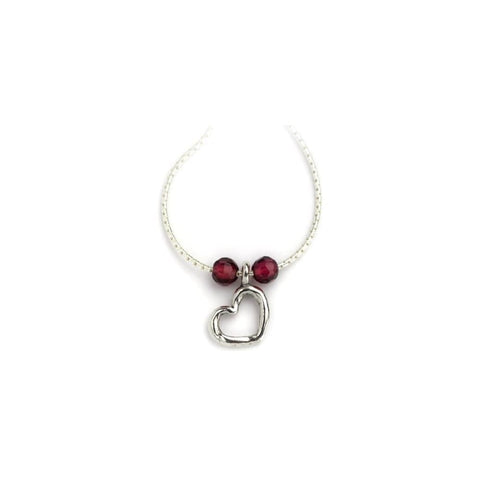 Silver Heart Pendant with Garnet Beads