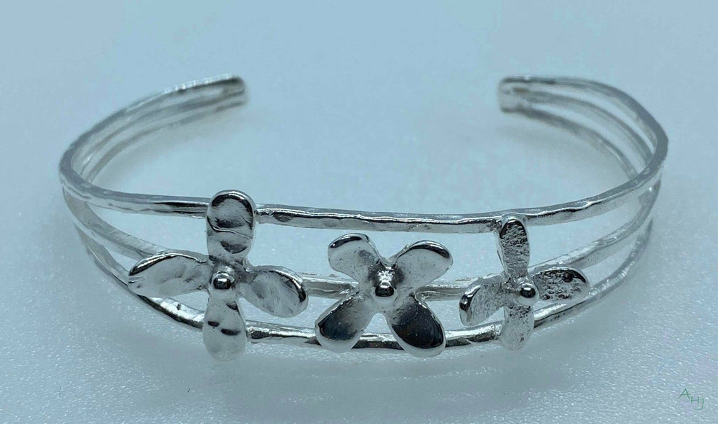 Small Silver Cuff Bangle with Flowers