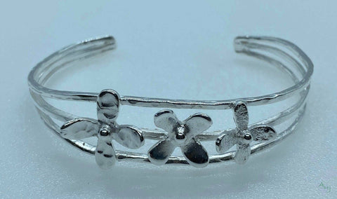 Small Silver Cuff Bangle with Flowers