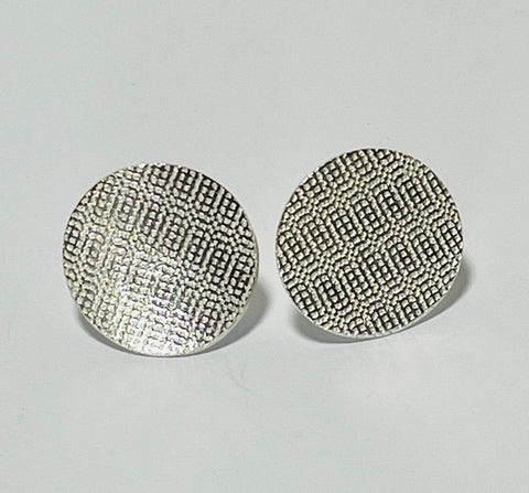 Silver Circular textured stud earrings (FH42)