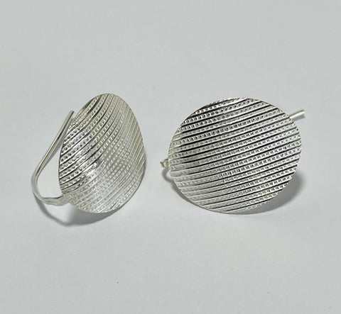 Silver Oval textured hook earrings (FH43)