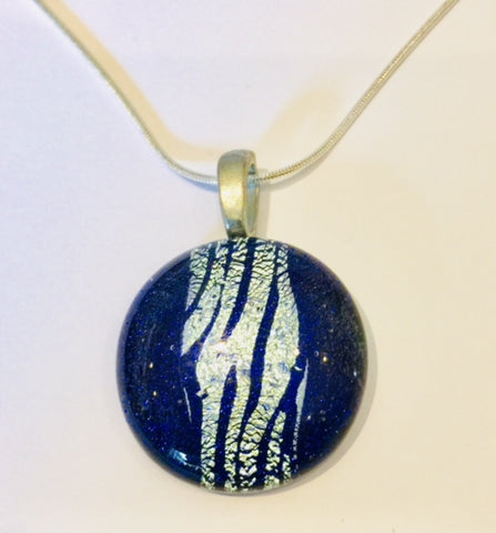 Blue Pendant with Silver Stripes (small)
